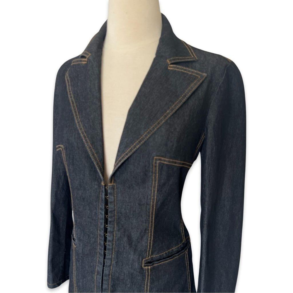 Bisou Bisou Y2K Petite S Dark Wash Denim Blazer Longline Jacket - Picture 3 of 11